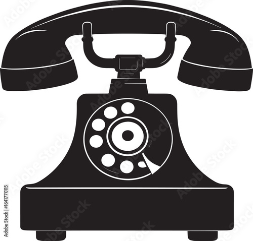Classic Landline Phone Silhouette in Black | Retro Telephone Icon