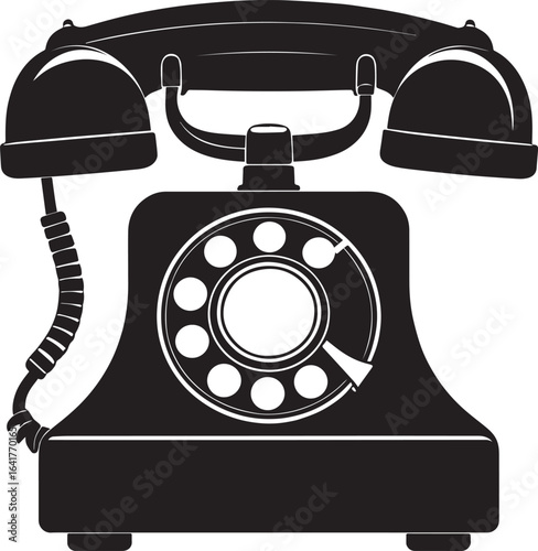 Classic Landline Phone Silhouette in Black | Retro Telephone Icon