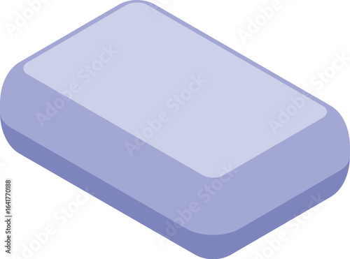 Isometric view of a purple soap bar, emphasizing cleanliness and hygiene practices