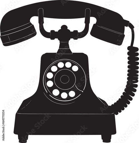 Classic Landline Phone Silhouette in Black | Retro Telephone Icon