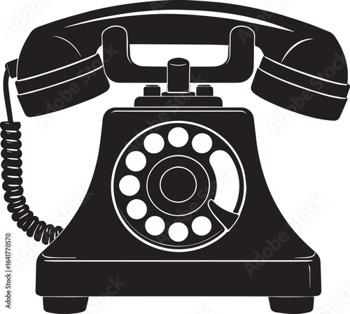 Classic Landline Phone Silhouette in Black | Retro Telephone Icon