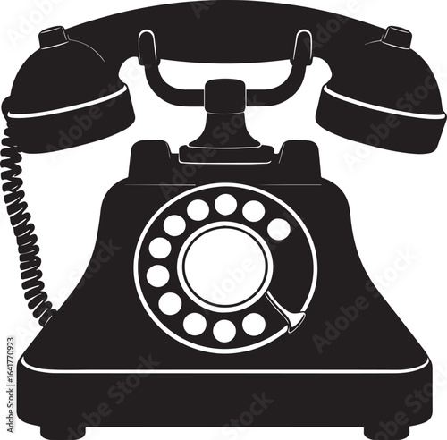Classic Landline Phone Silhouette in Black | Retro Telephone Icon