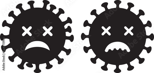 Two sad coronavirus icons silhouette