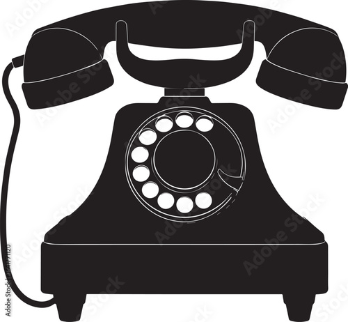 Classic Landline Phone Silhouette in Black | Retro Telephone Icon