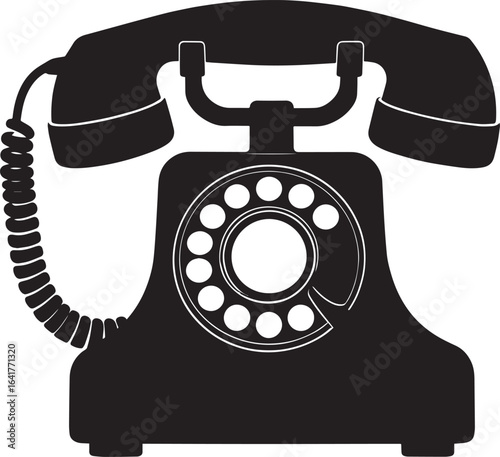 Classic Landline Phone Silhouette in Black | Retro Telephone Icon