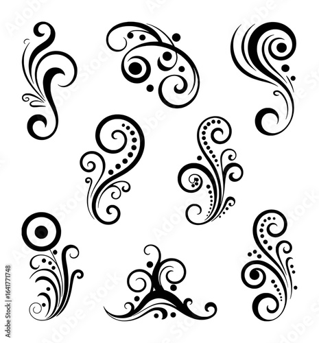 Black Swirl Ornaments with Dots and Circles flourish decorative
