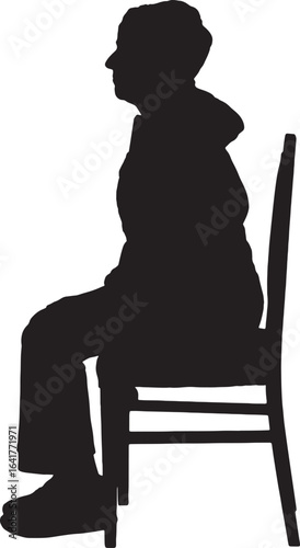 vector, silhouette of  side view of a woman sitting on a chair dressed in sportswear
