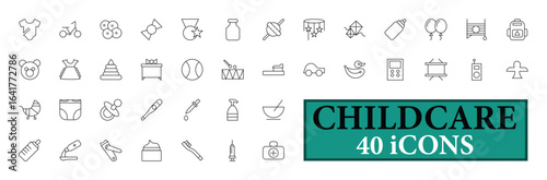 Childcare icon collection, with editable stroke. Childcare thin line icon set. Vector illustration.