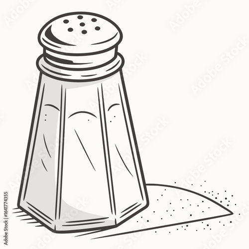 Classic salt shaker, simple line art style, black and white, kitchen utensil for seasoning