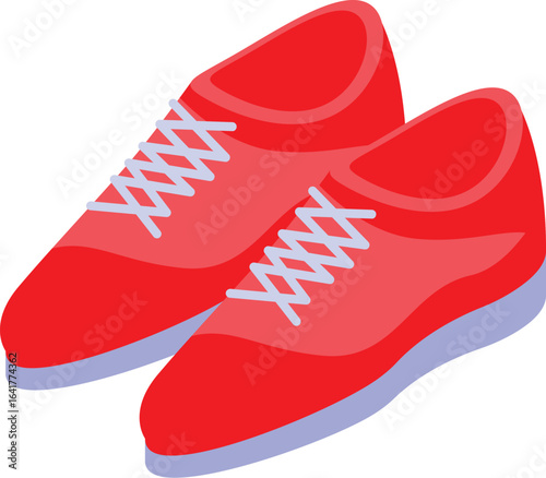 Pair of red running shoes with white laces, isolated on white background