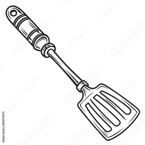 Kitchen spatula, hand-drawn style, black and white, cooking utensil, for food preparation