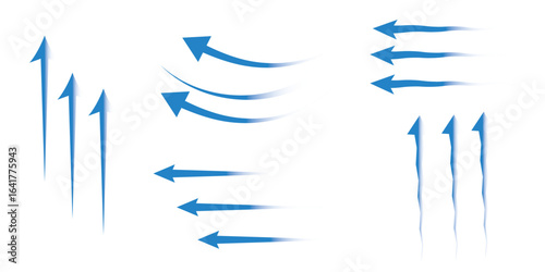 Air flow set. Blue arrows showing air. Vector illustration.