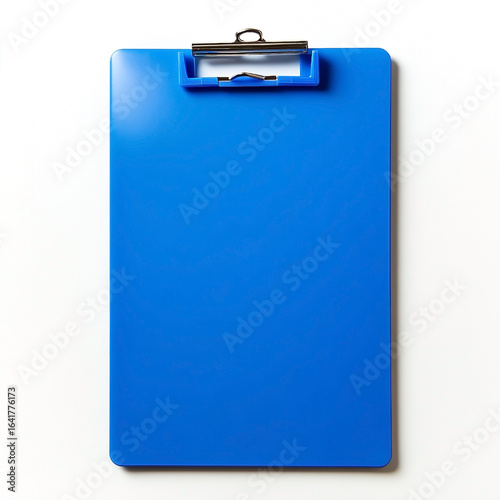 Bright Blue Clipboard with Silver Clip on White Background royal blue office supplies