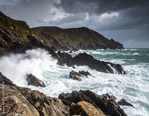 Rugged Coastline Against Stormy Skies.