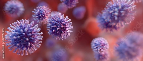 The depiction of a virus in a colorful microscopic view.