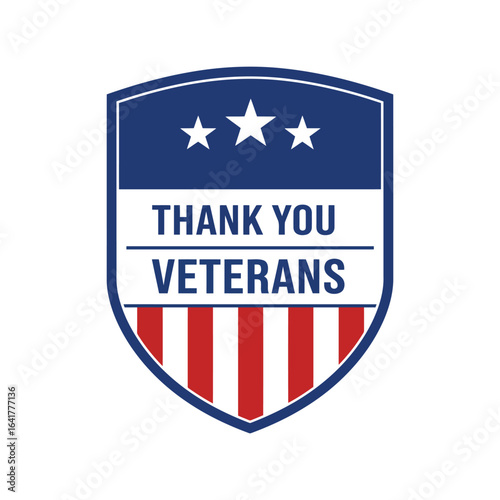 Thank You Veterans Shield, American Flag Vector, Military Tribute, Patriotic Emblem