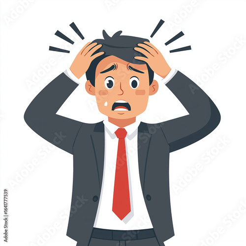 Stressed Businessman Holding Head, Flat Vector Illustration isolated on white background. 