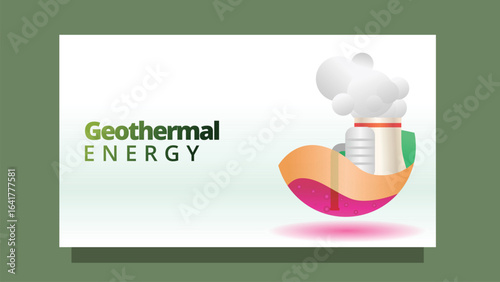 geothermal energy concept. geo energy plant. modern clean style screen size template for web or presentation vector illustration