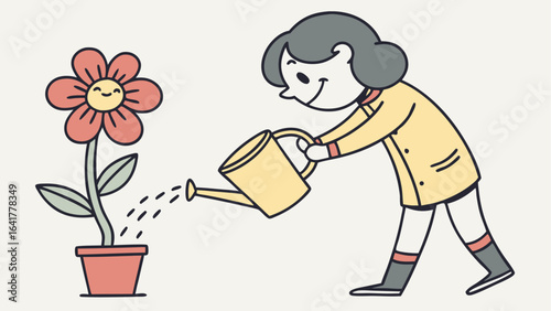 girl watering flowers