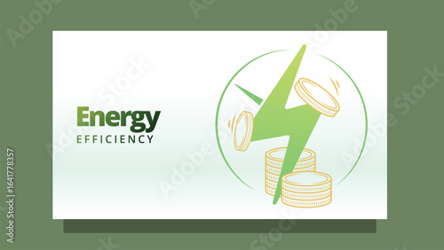 energy efficiency concept. lignthing icon and coin money. modern clean style screen size template for web or presentation vector illustration
