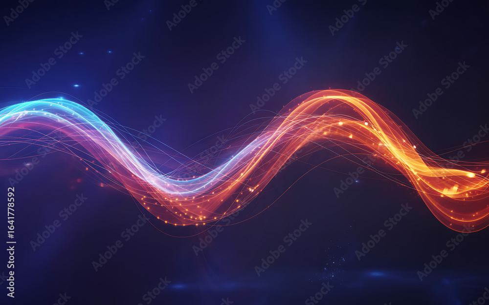 Obraz premium Luminous blue and orange energy wave with glowing particles