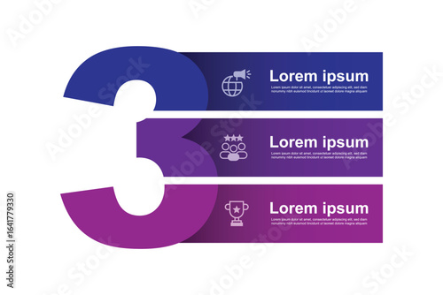 3 step infographic template. Vector graphic information or presentation with icons and number three concept.