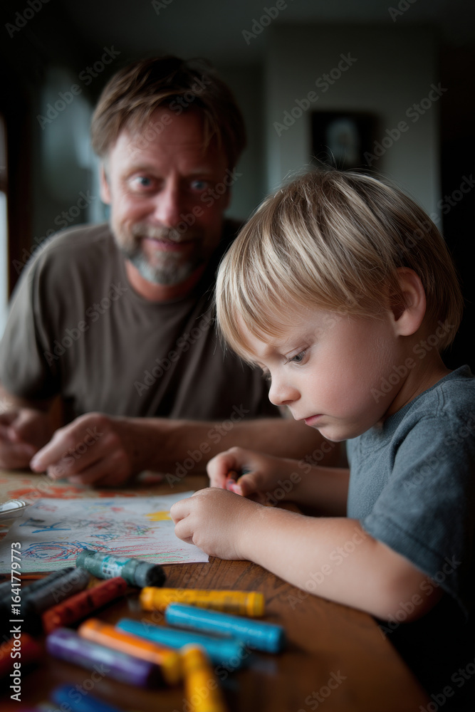 Fototapeta premium heartfelt moment unfolds as young son creates handmade card for his father expressing gratitude