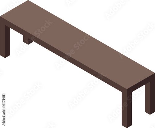 Isometric view of a long wooden bench, ideal for architectural visualization and interior design projects, providing a comfortable seating solution