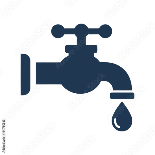 Dark blue water tap icon plumbing fixture dripping faucet liquid supply bathroom kitchen element