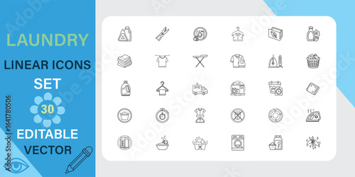 Laundry Service and Cleaning Vector Line Icon Set