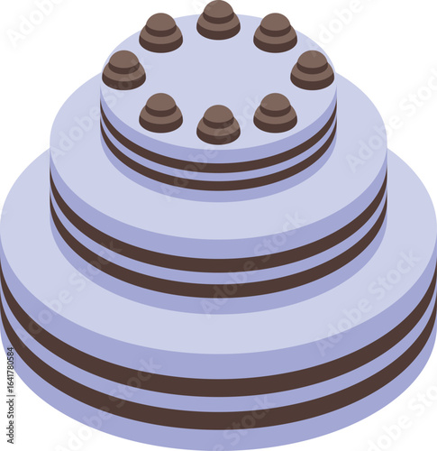 Delicious three tiered cake decorated with chocolate topping representing celebration and sweetness