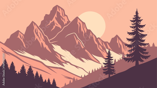 sunset in forest