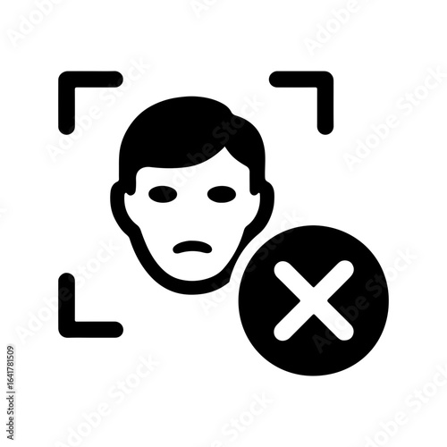 Face detection failure icon representing a problem with facial recognition technology and unsuccessful identification process