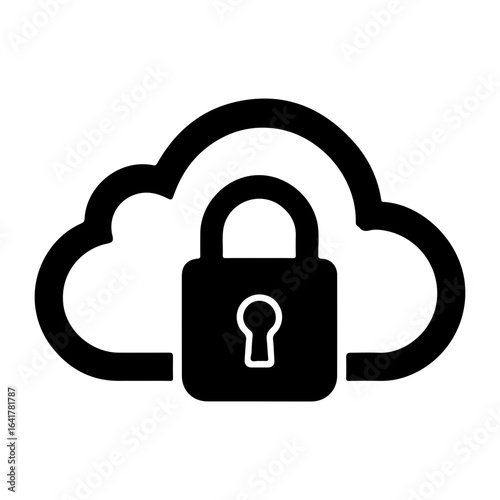 Cloud storage security solution with a padlock ensuring data protection and privacy in a digital network