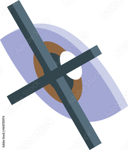 Human eye crossed, showing the concept of limited vision or blindness