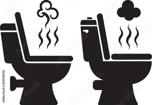 Two toilet silhouettes with steam and odor silhouette