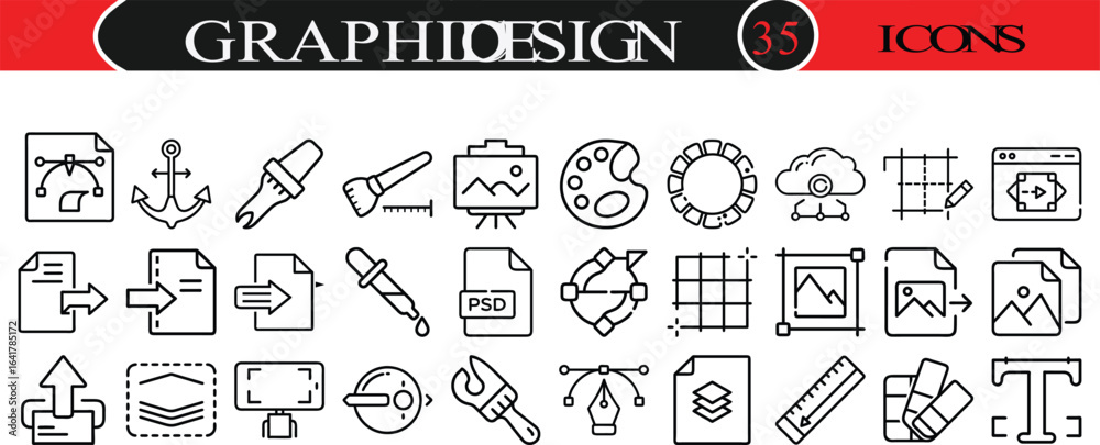 Naklejka premium Vector art of graphic design icons set isolated on white background, collection of creative tools and elements for design