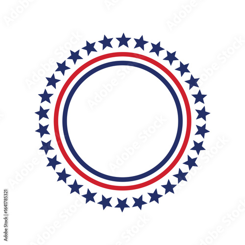 American Stars Round Frame Vector, USA Patriotic Border, Vote Stamp, National Badge Template