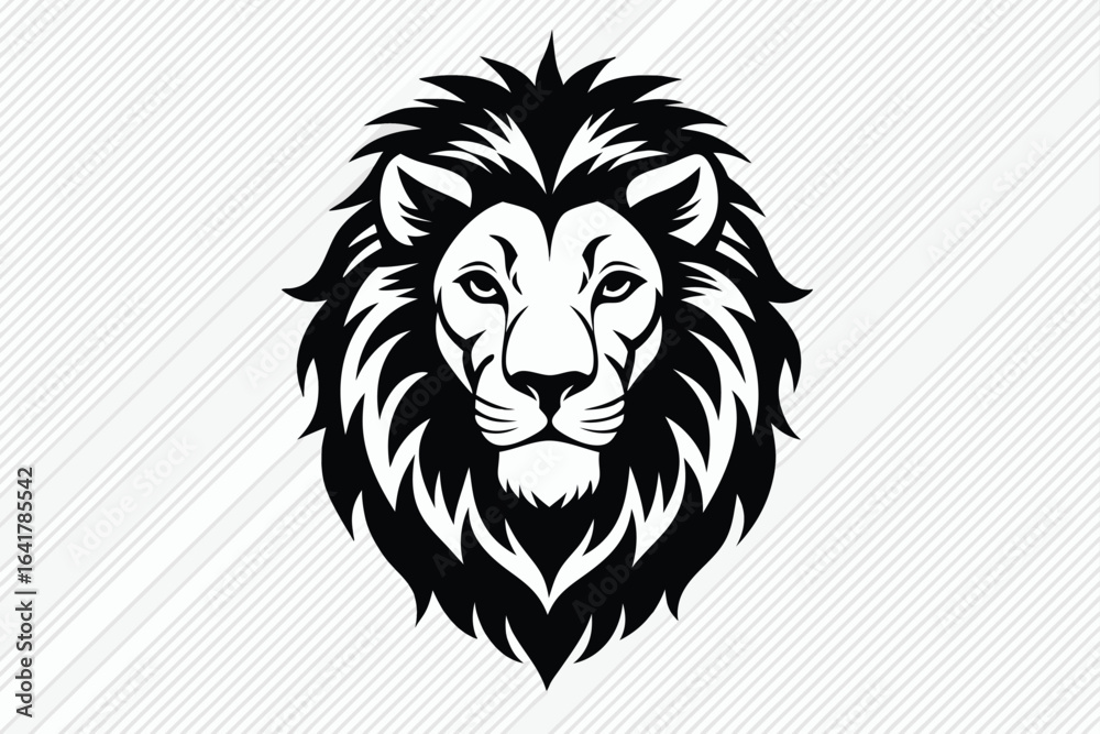 Fototapeta premium Detailed monochrome lion portrait displays intricate fur details