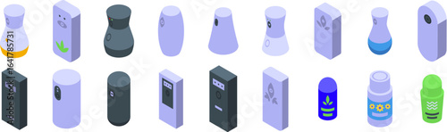 Automatic air freshener icons set. Different types of air fresheners spreading pleasant scents, creating a welcoming atmosphere in various spaces