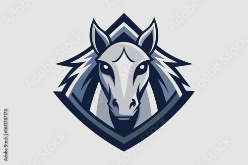 Bold horse head emblem shows strength and spirit with a diamond shaped background