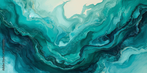 Swirling teal and aqua marble paint texture with smooth fluid motion.	