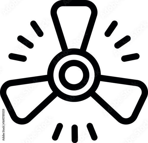 Simple line icon representing a ceiling fan spinning, providing cooling airflow and ventilation