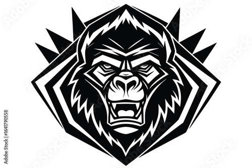 Wallpaper Mural Geometric Gorilla Head Roaring in Black and White on a White Background Design Torontodigital.ca
