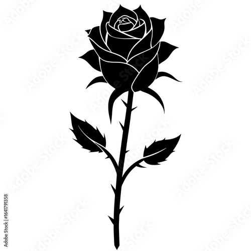 Vector silhouette of a single rose stem with thorns