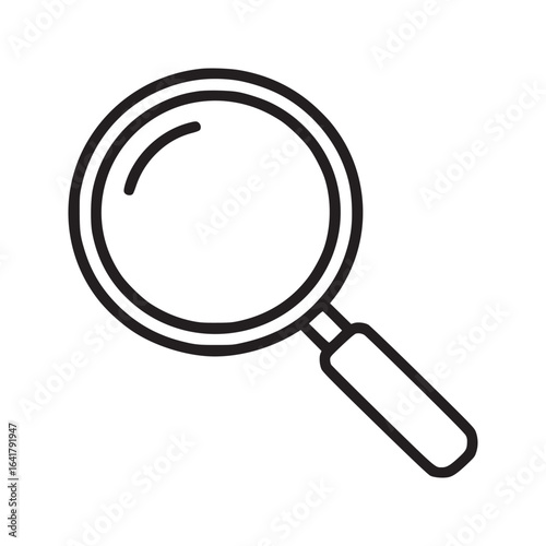 A simple line drawing of a magnifying glass with a handle on a white background illustration style