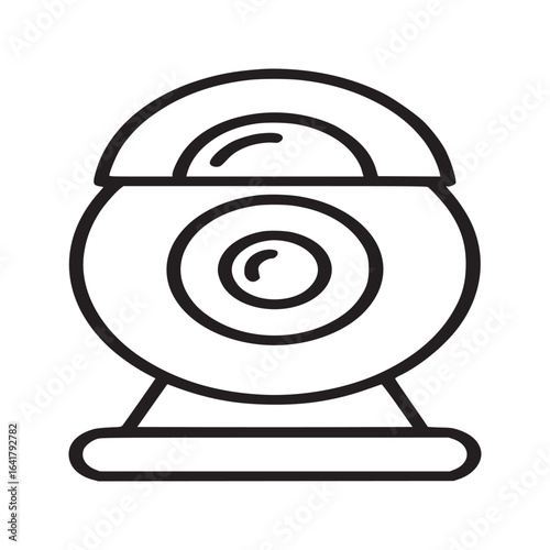 A simple line drawing of a webcam with a circular lens and a semicircular shade on top of it