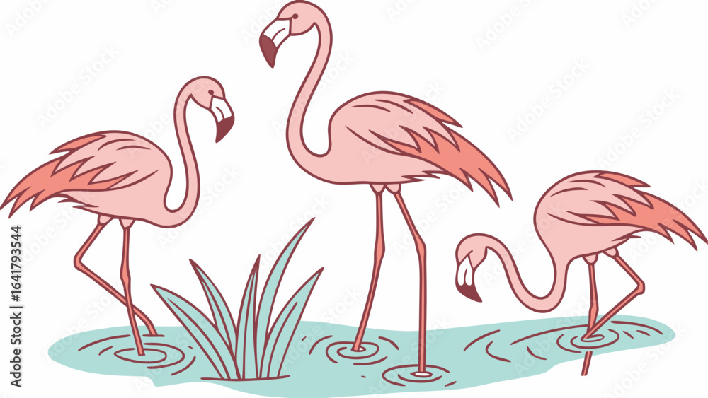 Obraz premium pink flamingos on white background
