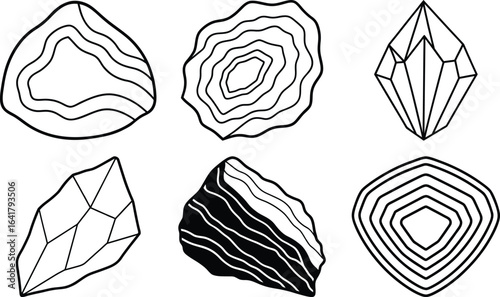 Collection of hand drawn mineral and crystal illustrations