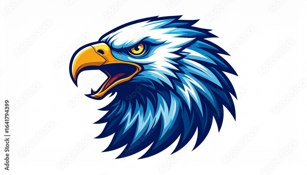 Obraz premium A detailed illustration of a majestic bald eagle with open beak, displaying intense gaze.